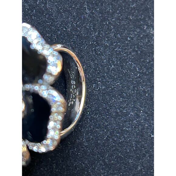 Lia Sophia Blooming Ring Black Dahlia Flower Rhinestone Statement Cocktail Sz 7 - Picture 5 of 6